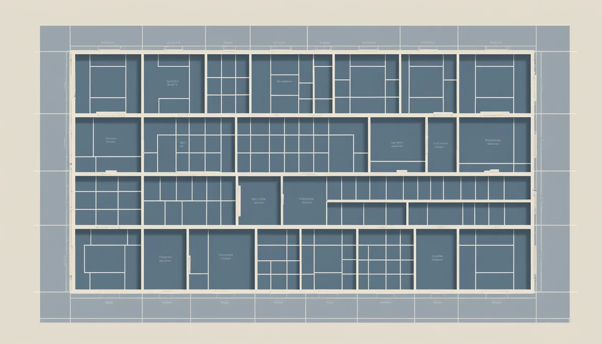 Ein Bauplan einer großen, in Module gegliederten Struktur von schräg oben.